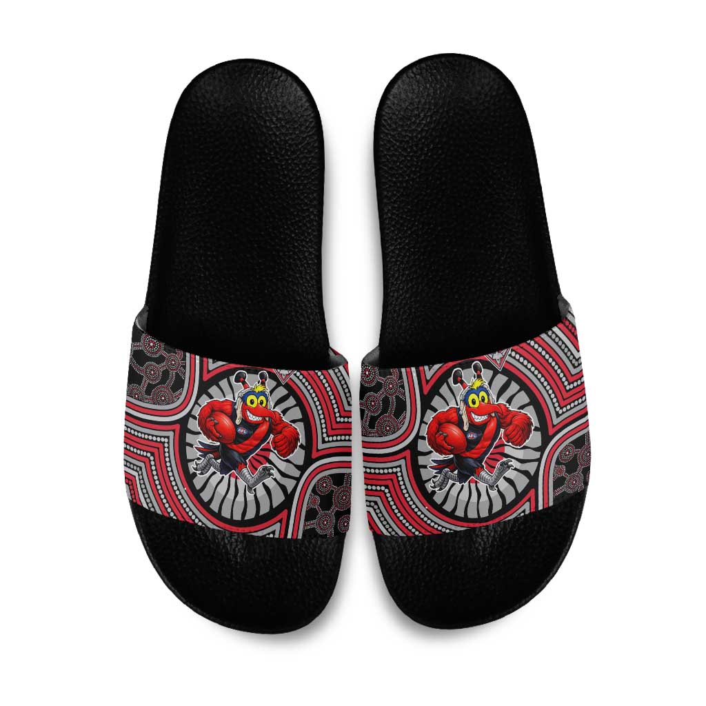 Essendon Football Club Slide Sandals Indigenous Monochrome Dot Art Mascot Style