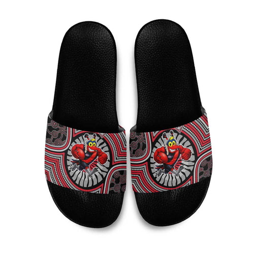Essendon Football Club Slide Sandals Indigenous Monochrome Dot Art Mascot Style