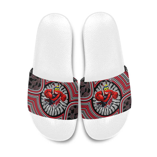 Essendon Football Club Slide Sandals Indigenous Monochrome Dot Art Mascot Style
