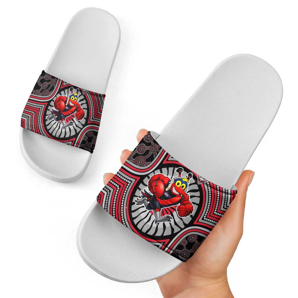 Essendon Football Club Slide Sandals Indigenous Monochrome Dot Art Mascot Style
