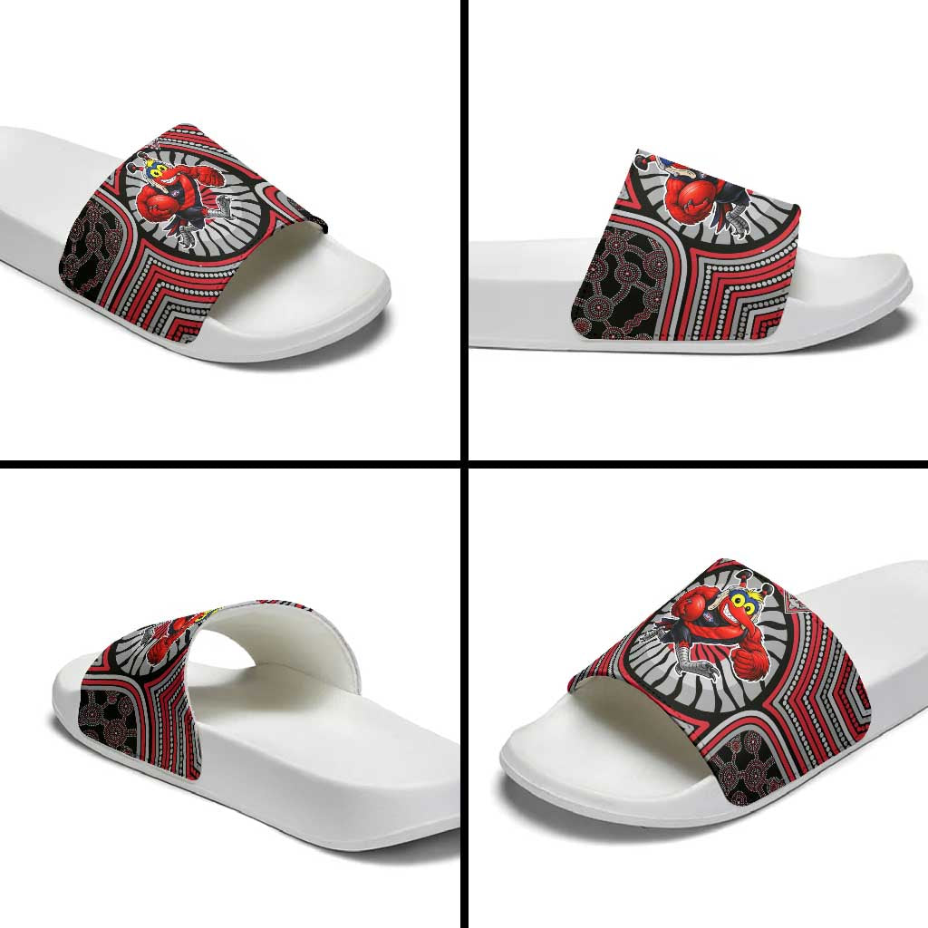 Essendon Football Club Slide Sandals Indigenous Monochrome Dot Art Mascot Style