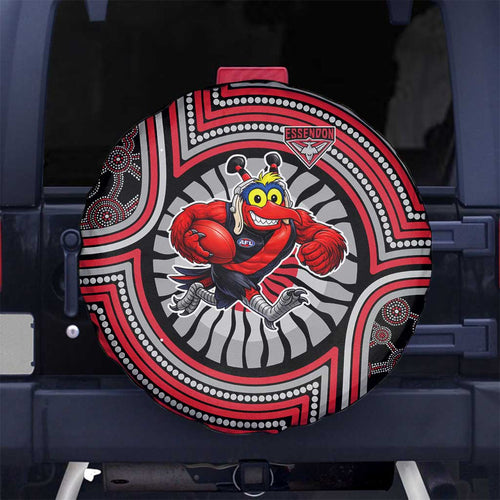 Essendon Football Club Spare Tire Cover Indigenous Monochrome Dot Art Mascot Style