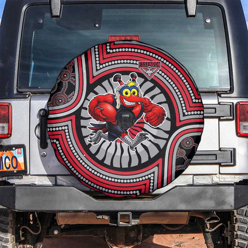 Essendon Football Club Spare Tire Cover Indigenous Monochrome Dot Art Mascot Style