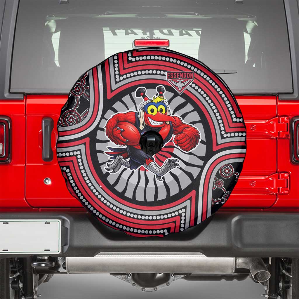 Essendon Football Club Spare Tire Cover Indigenous Monochrome Dot Art Mascot Style