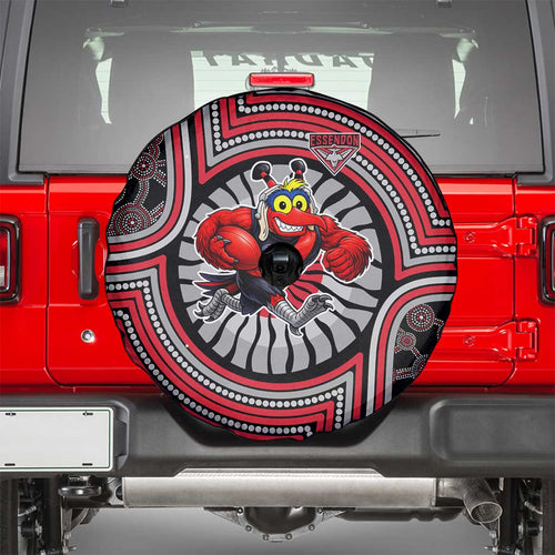 Essendon Football Club Spare Tire Cover Indigenous Monochrome Dot Art Mascot Style