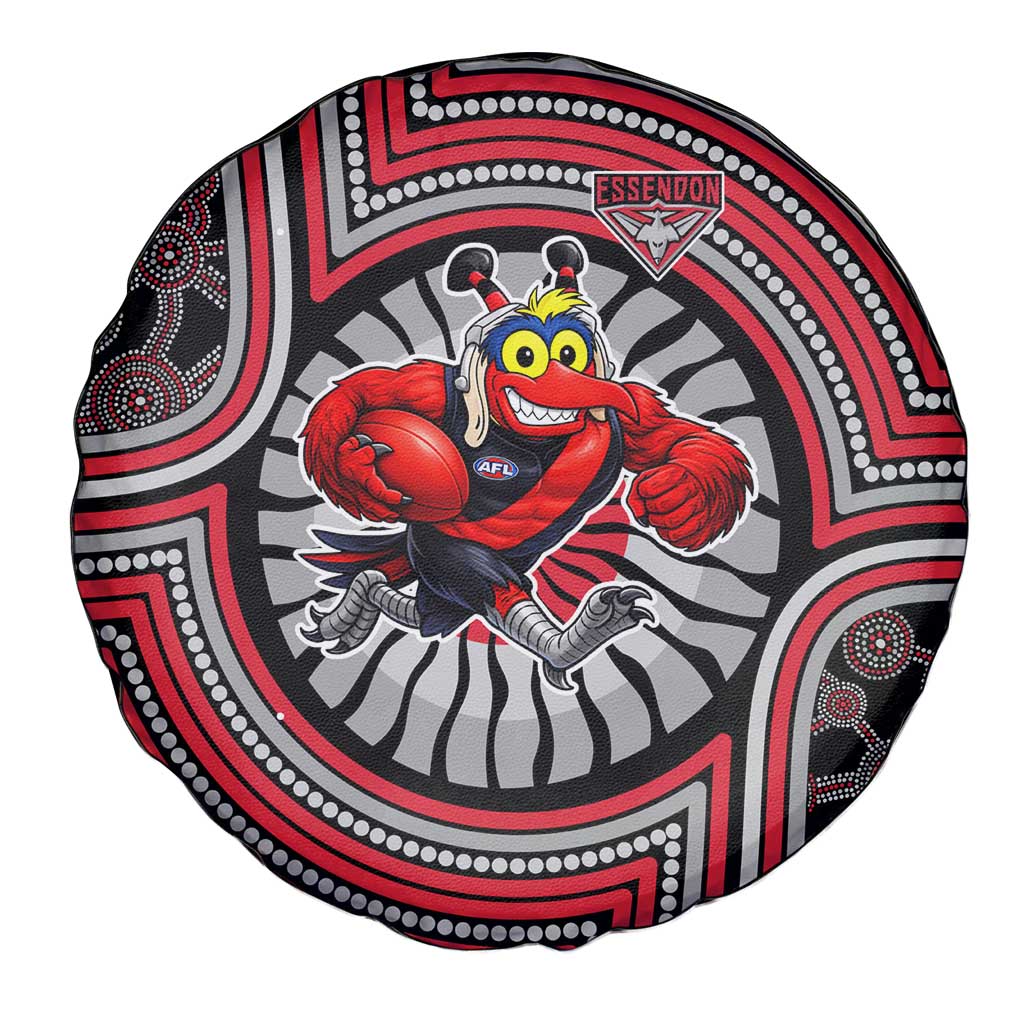 Essendon Football Club Spare Tire Cover Indigenous Monochrome Dot Art Mascot Style
