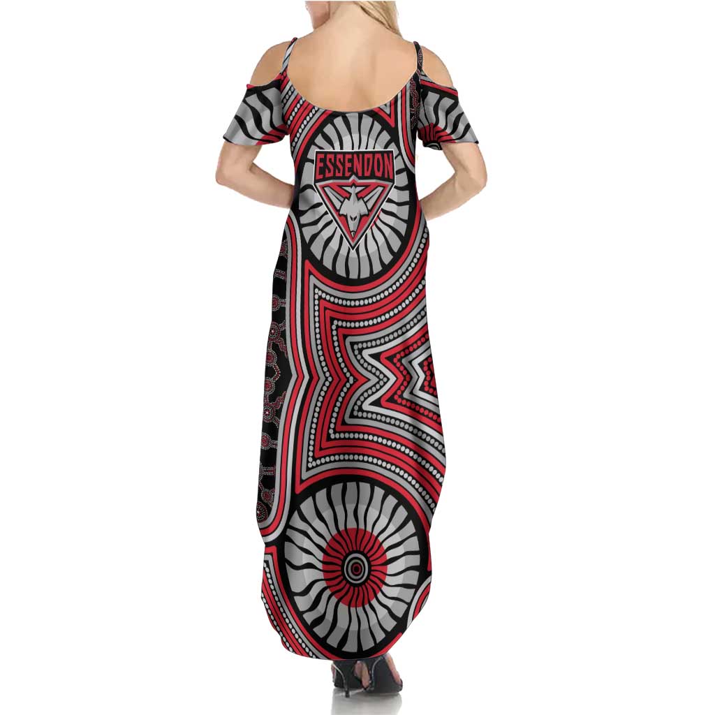 Essendon Football Club Summer Maxi Dress Indigenous Monochrome Dot Art Mascot Style