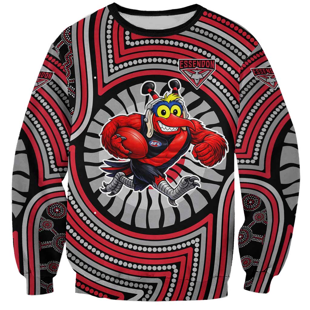 Essendon Football Club Sweatshirt Indigenous Monochrome Dot Art Mascot Style