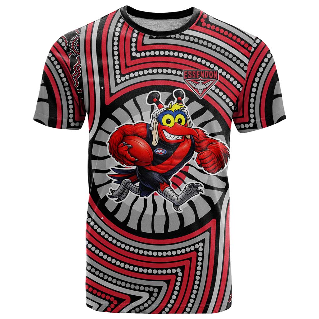 Essendon Football Club T Shirt Indigenous Monochrome Dot Art Mascot Style