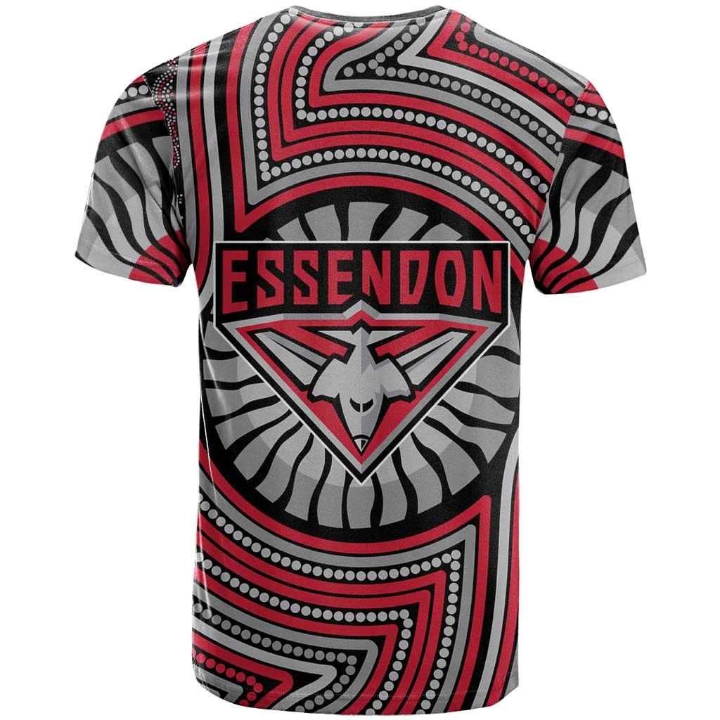 Essendon Football Club T Shirt Indigenous Monochrome Dot Art Mascot Style