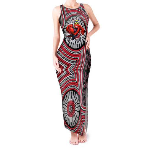 Essendon Football Club Tank Maxi Dress Indigenous Monochrome Dot Art Mascot Style