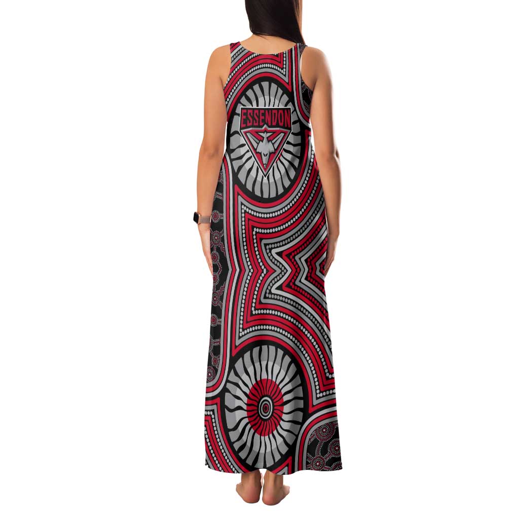 Essendon Football Club Tank Maxi Dress Indigenous Monochrome Dot Art Mascot Style