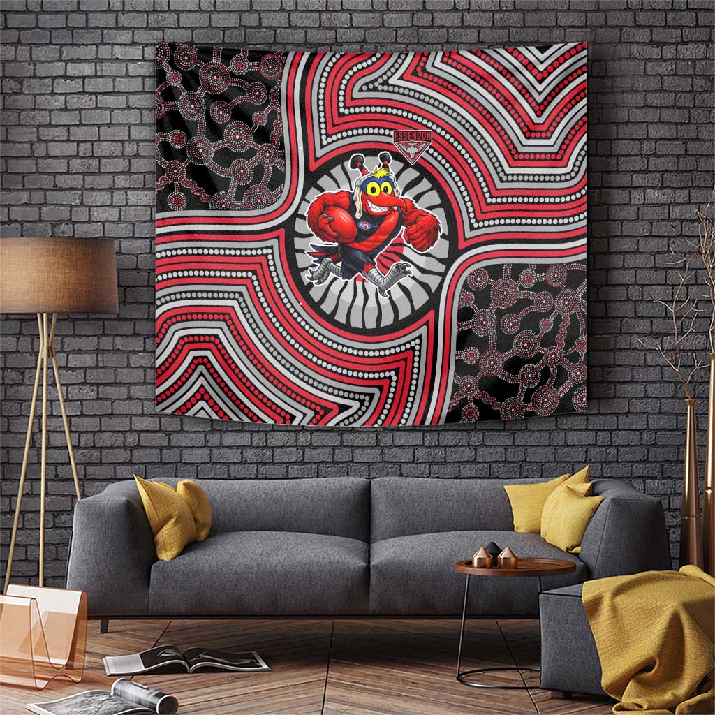 Essendon Football Club Tapestry Indigenous Monochrome Dot Art Mascot Style
