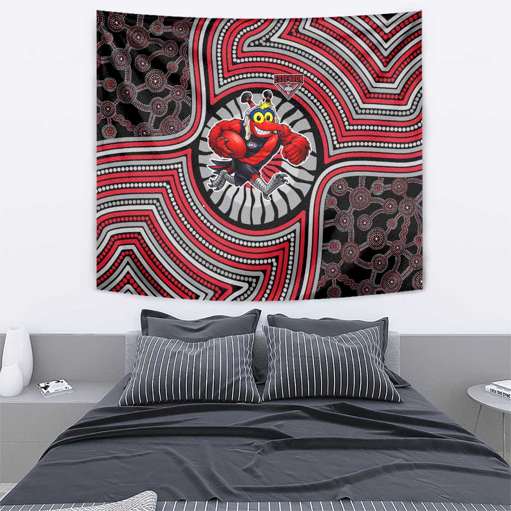 Essendon Football Club Tapestry Indigenous Monochrome Dot Art Mascot Style