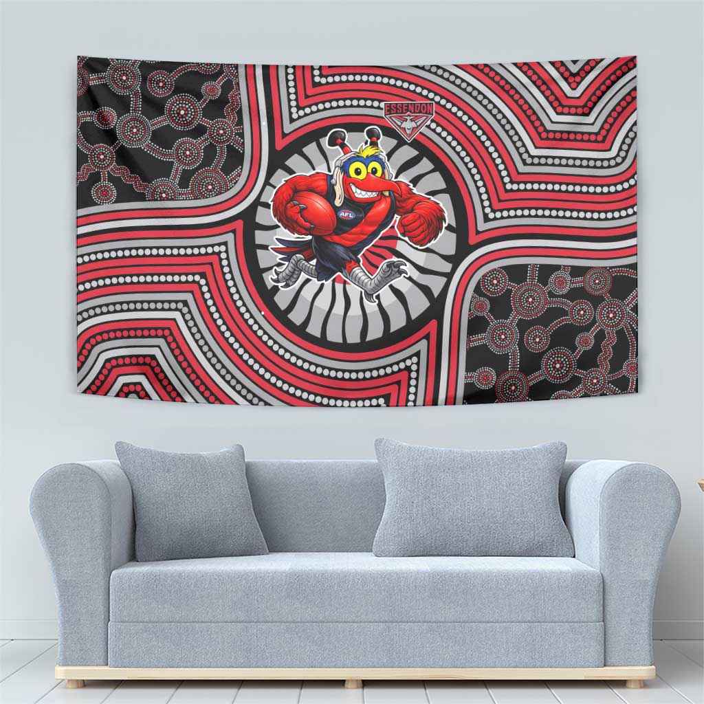 Essendon Football Club Tapestry Indigenous Monochrome Dot Art Mascot Style