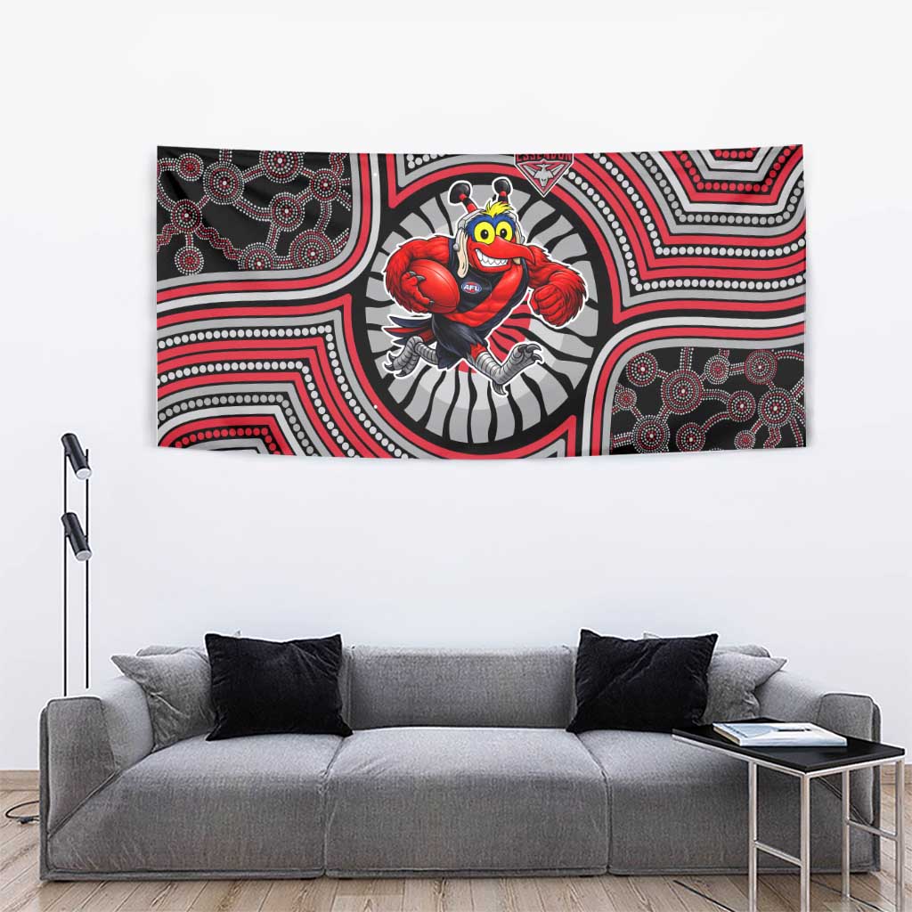 Essendon Football Club Tapestry Indigenous Monochrome Dot Art Mascot Style