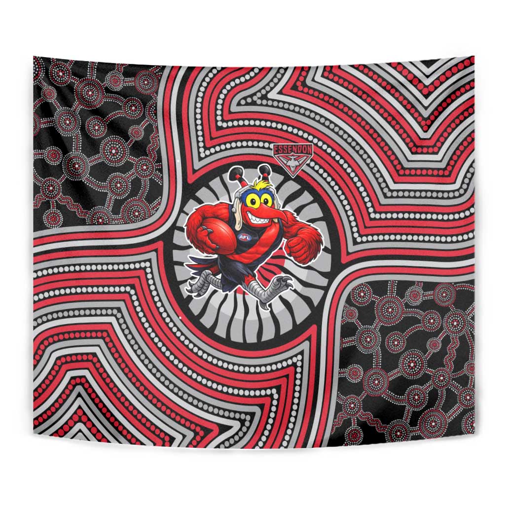 Essendon Football Club Tapestry Indigenous Monochrome Dot Art Mascot Style