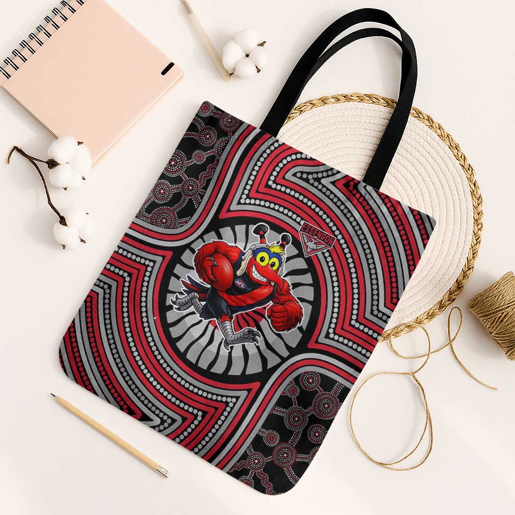 Essendon Football Club Tote Bag Indigenous Monochrome Dot Art Mascot Style