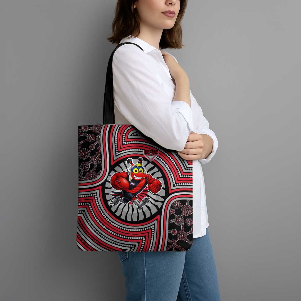 Essendon Football Club Tote Bag Indigenous Monochrome Dot Art Mascot Style