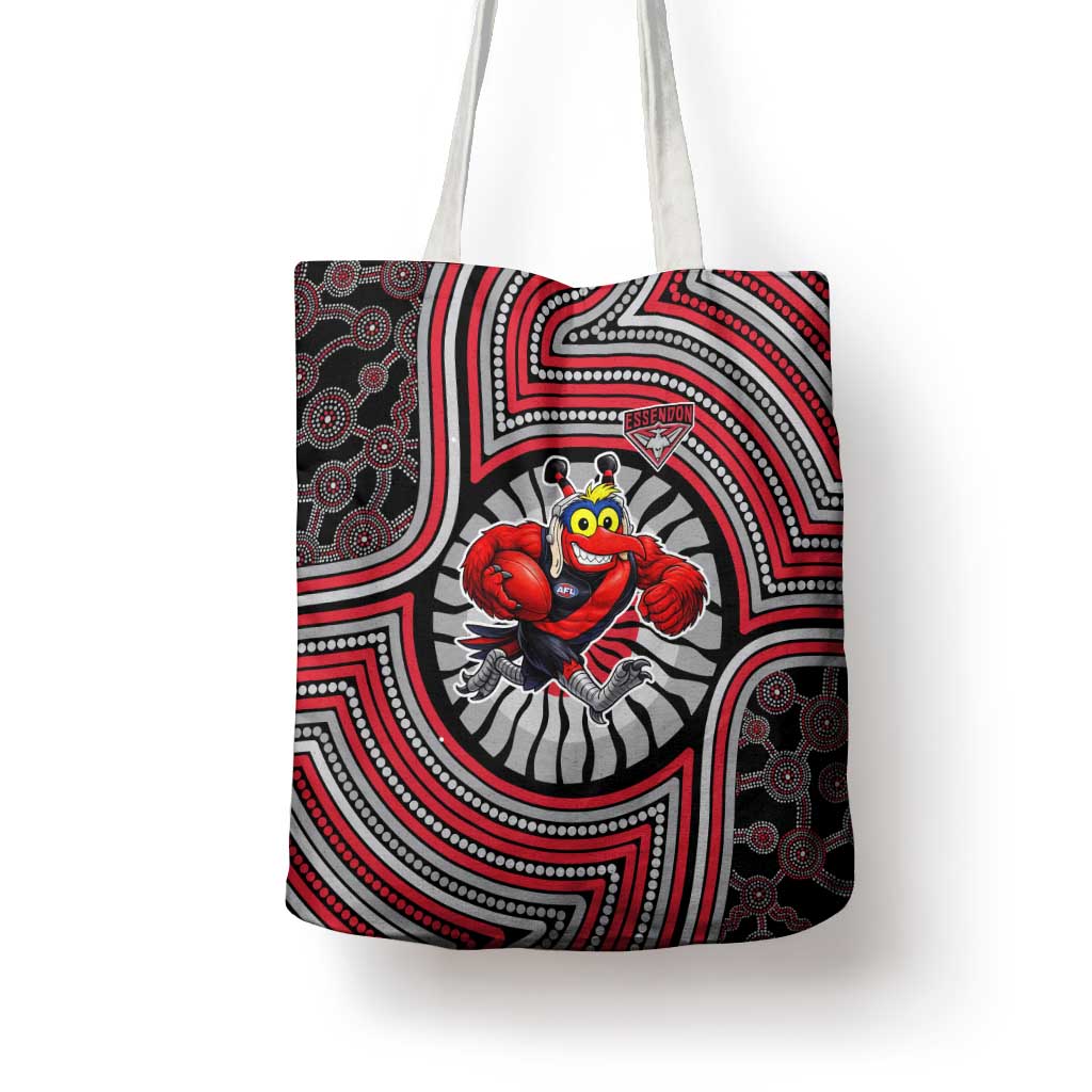 Essendon Football Club Tote Bag Indigenous Monochrome Dot Art Mascot Style