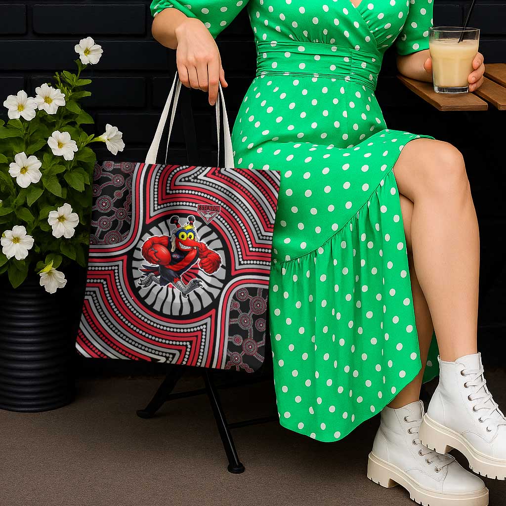 Essendon Football Club Tote Bag Indigenous Monochrome Dot Art Mascot Style