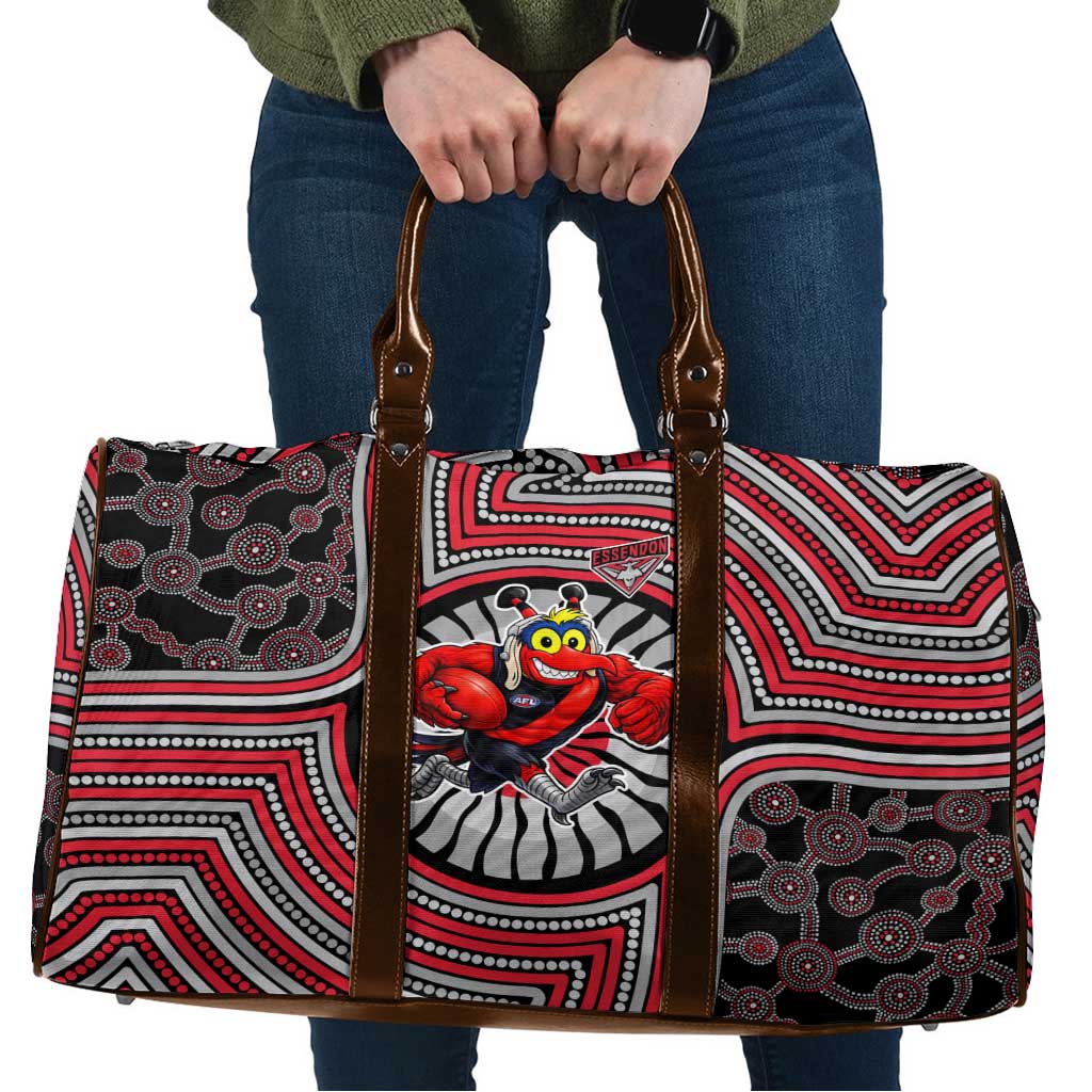 Essendon Football Club Travel Bag Indigenous Monochrome Dot Art Mascot Style