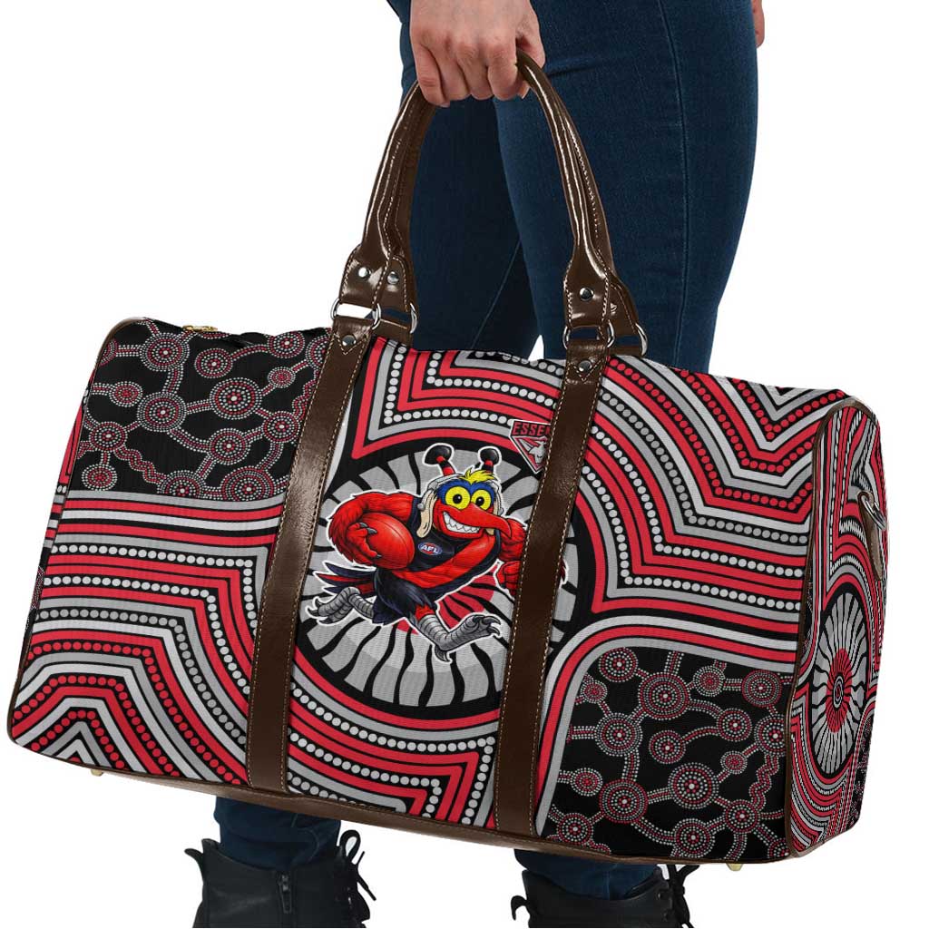 Essendon Football Club Travel Bag Indigenous Monochrome Dot Art Mascot Style