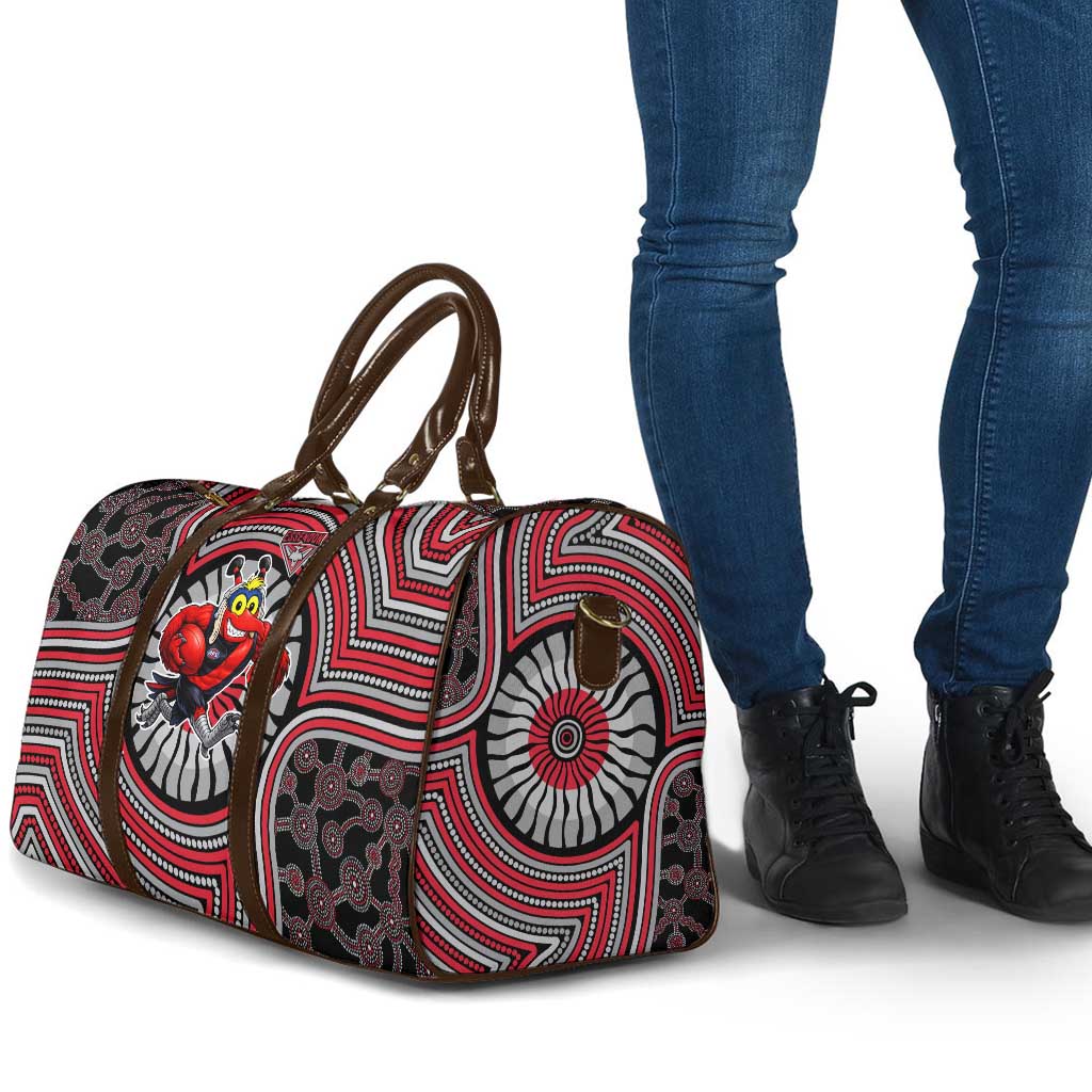 Essendon Football Club Travel Bag Indigenous Monochrome Dot Art Mascot Style