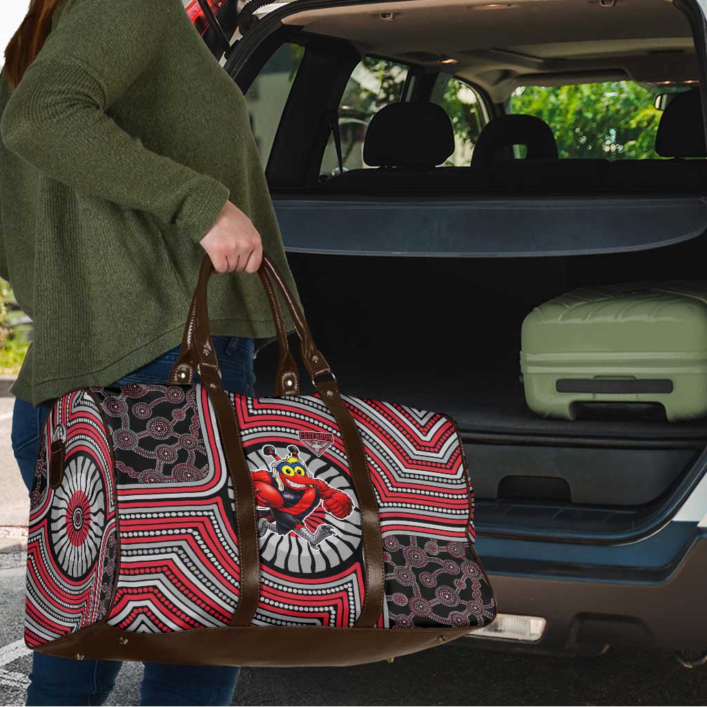 Essendon Football Club Travel Bag Indigenous Monochrome Dot Art Mascot Style