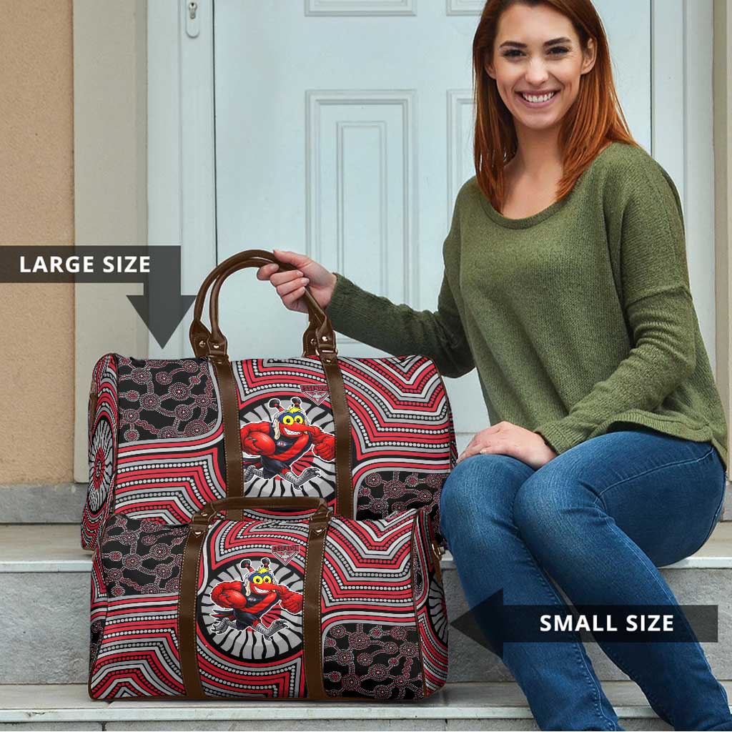 Essendon Football Club Travel Bag Indigenous Monochrome Dot Art Mascot Style
