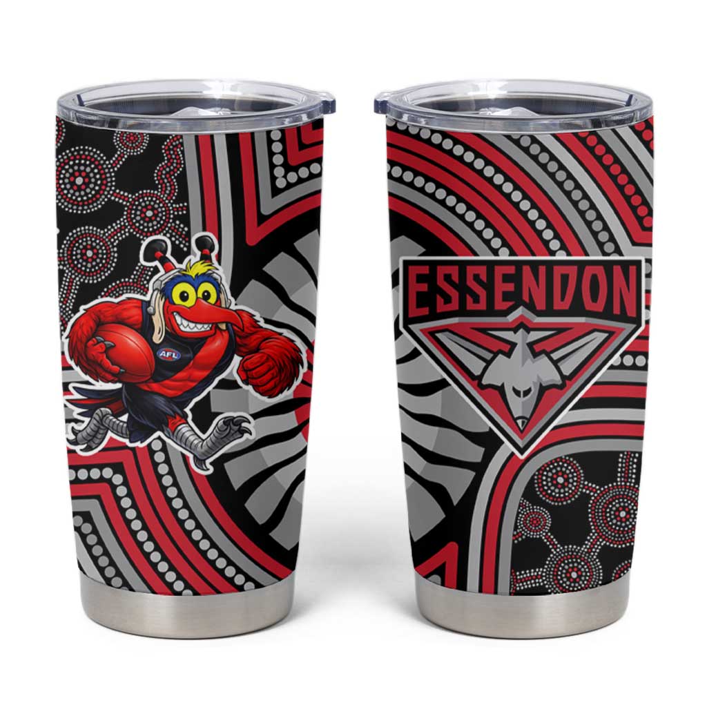 Essendon Football Club Tumbler Cup Indigenous Monochrome Dot Art Mascot Style