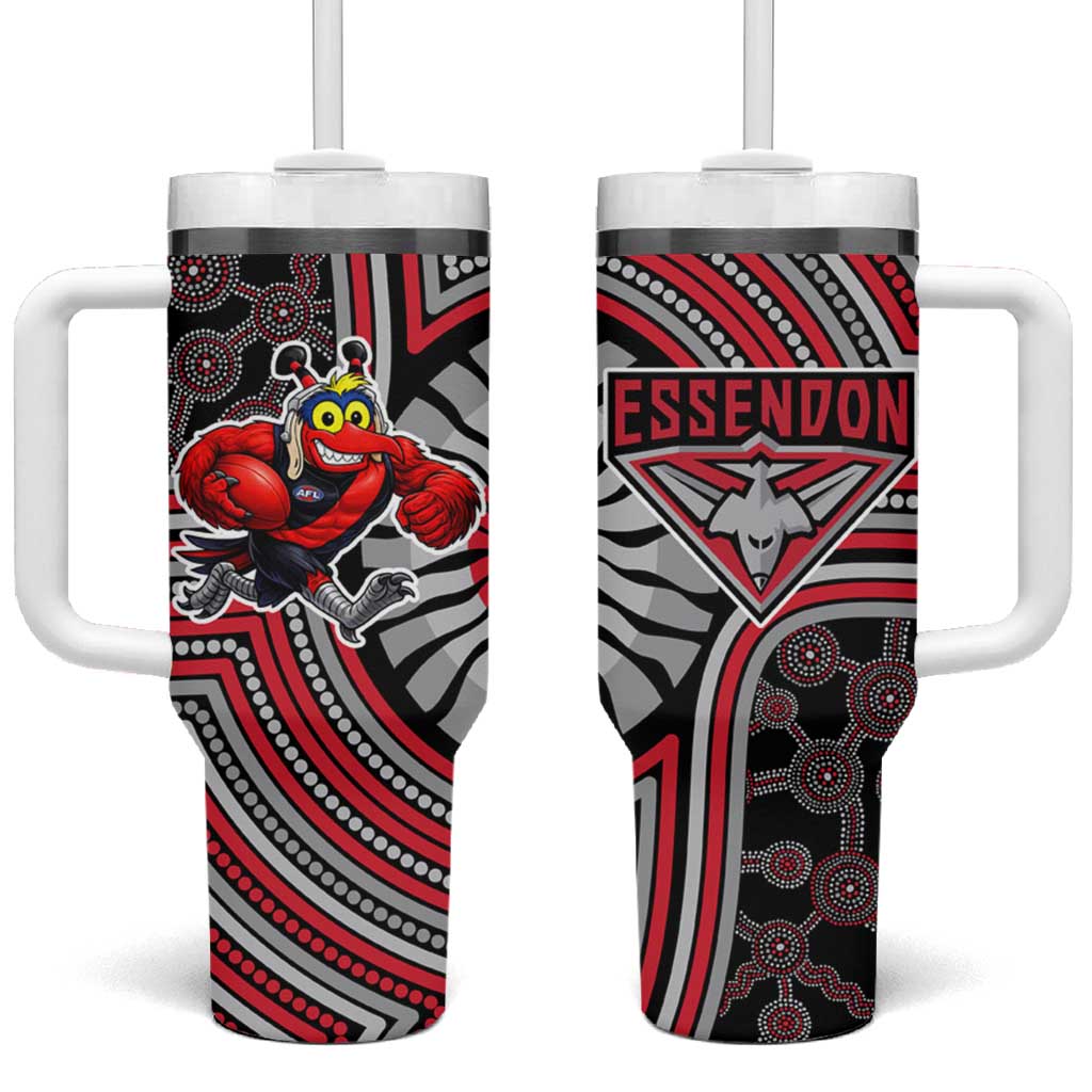 Essendon Football Club Tumbler With Handle Indigenous Monochrome Dot Art Mascot Style
