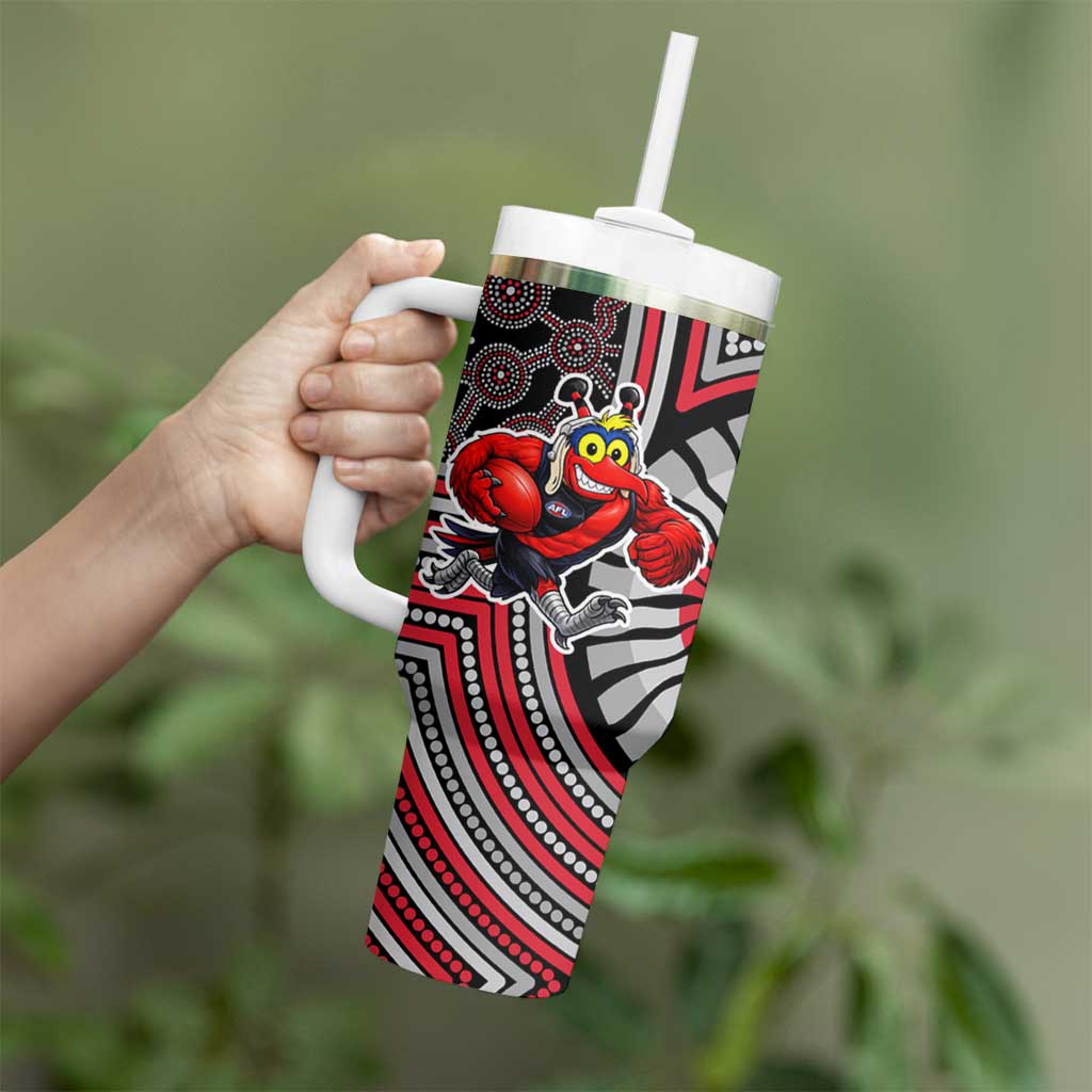 Essendon Football Club Tumbler With Handle Indigenous Monochrome Dot Art Mascot Style