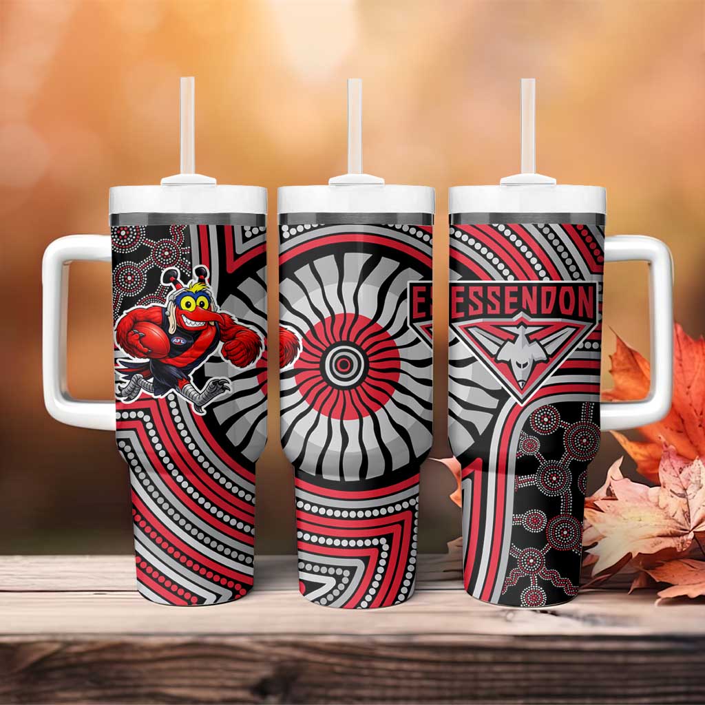 Essendon Football Club Tumbler With Handle Indigenous Monochrome Dot Art Mascot Style