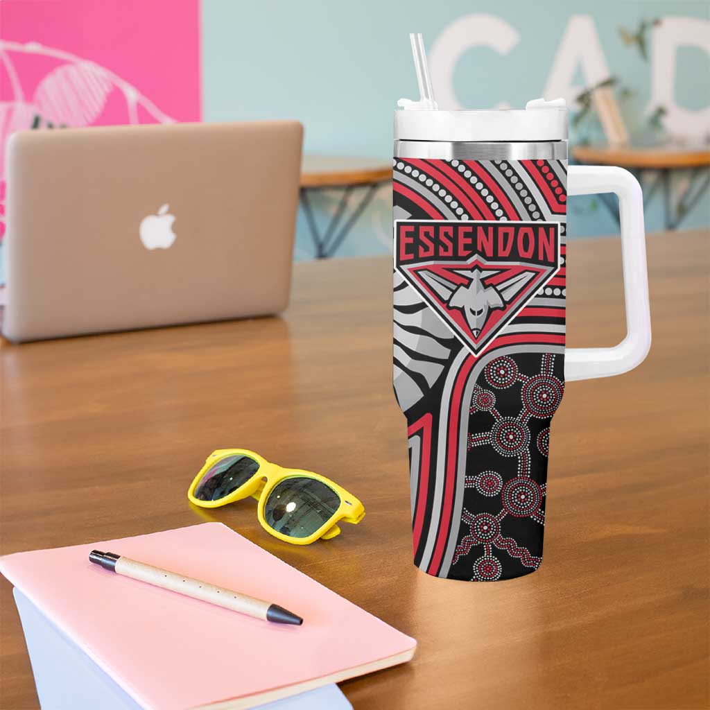 Essendon Football Club Tumbler With Handle Indigenous Monochrome Dot Art Mascot Style