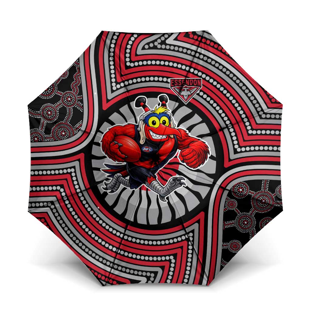 Essendon Football Club Umbrella Indigenous Monochrome Dot Art Mascot Style