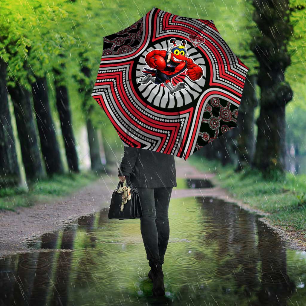 Essendon Football Club Umbrella Indigenous Monochrome Dot Art Mascot Style