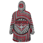 Essendon Football Club Wearable Blanket Hoodie Indigenous Monochrome Dot Art Mascot Style