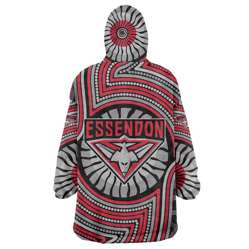 Essendon Football Club Wearable Blanket Hoodie Indigenous Monochrome Dot Art Mascot Style