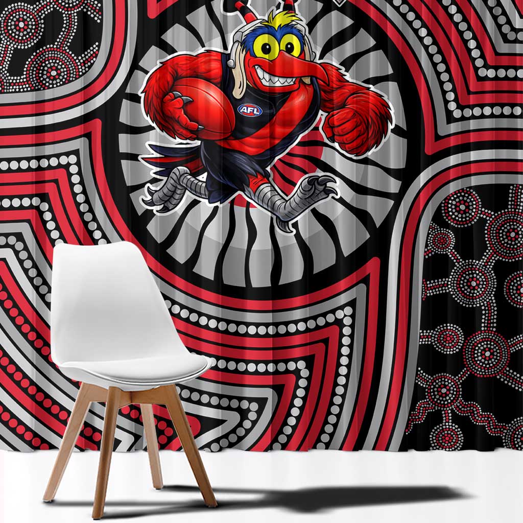 Essendon Football Club Window Curtain Indigenous Monochrome Dot Art Mascot Style