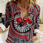 Essendon Football Club Women Casual Shirt Indigenous Monochrome Dot Art Mascot Style