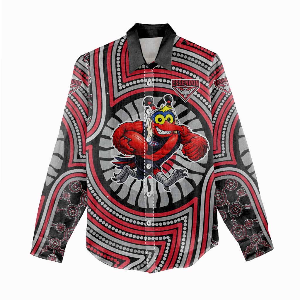 Essendon Football Club Women Casual Shirt Indigenous Monochrome Dot Art Mascot Style