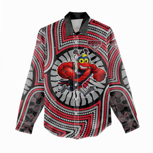 Essendon Football Club Women Casual Shirt Indigenous Monochrome Dot Art Mascot Style