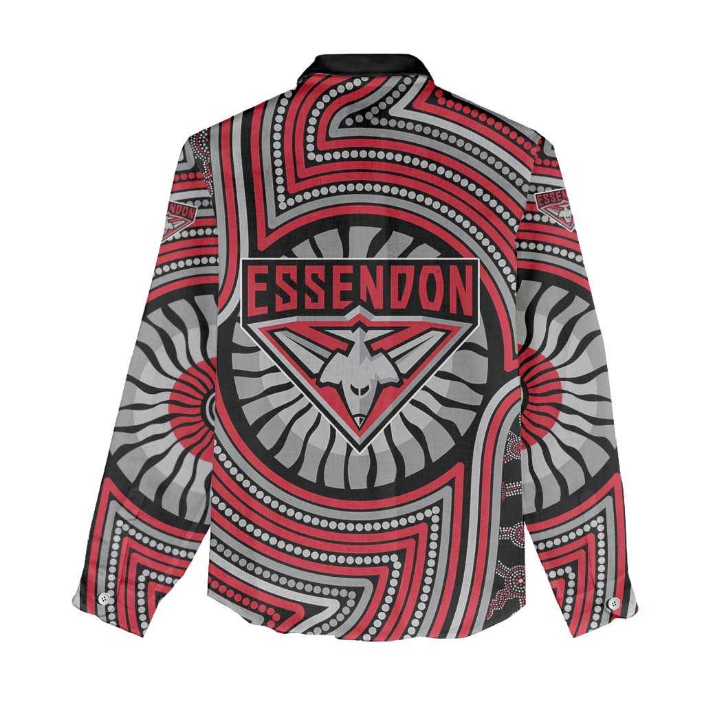 Essendon Football Club Women Casual Shirt Indigenous Monochrome Dot Art Mascot Style