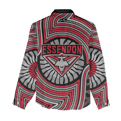 Essendon Football Club Women Casual Shirt Indigenous Monochrome Dot Art Mascot Style