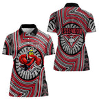 Essendon Football Club Women Polo Shirt Indigenous Monochrome Dot Art Mascot Style