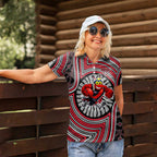 Essendon Football Club Women Polo Shirt Indigenous Monochrome Dot Art Mascot Style