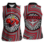Essendon Football Club Women Sleeveless Polo Shirt Indigenous Monochrome Dot Art Mascot Style