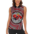 Essendon Football Club Women Sleeveless Polo Shirt Indigenous Monochrome Dot Art Mascot Style
