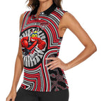 Essendon Football Club Women Sleeveless Polo Shirt Indigenous Monochrome Dot Art Mascot Style